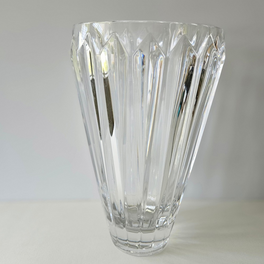 Lead Crystal Vase 10.5in Heavy Fluted Sides Czech-Style - Excellent